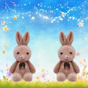 Flocked BUNNY Earrings Beige Bunnies